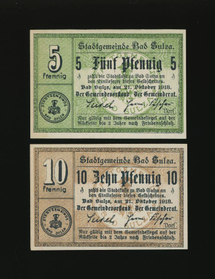 Saksa Notgeld 5, 10 Pfg, Bad Sulza 21.10.1918