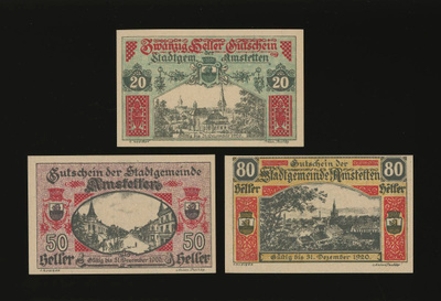 Itävalta Notgeld 20, 50, 80 Heller, Amstetten