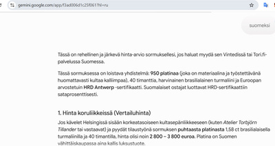 Tahdotko? Suuri turmaliini- platina- timanttisormus
