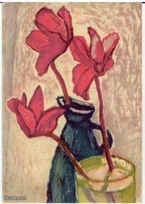 Syklaamit vaasissa (taidekortti) #1217