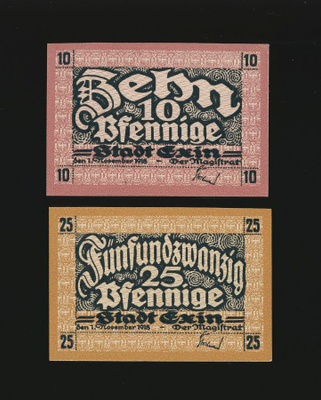 Saksa Notgeld 10, 25 Pfg, Exin 1918