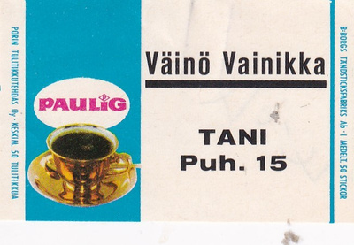Tani, Väinö Vainikka , Paulig   3/15
