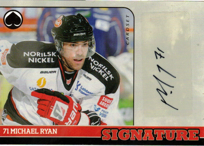 2014-15 Cardset MICHAEL RYAN Ässät Signature nimmari