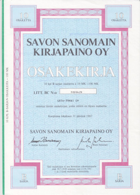 OKK 1987 Savon Sanomain Kirjapaino Oy pörssi, Kuopio