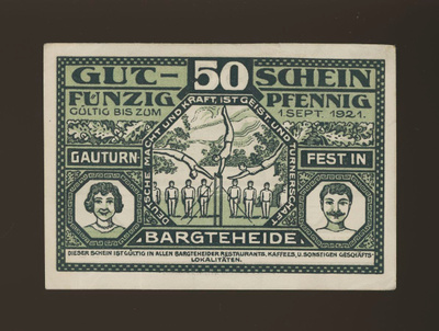 Saksa Notgeld 50 Pfennig, Bargteheide 1921 F