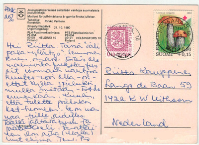 1980 PR 80p ym postikortti Hollantiin