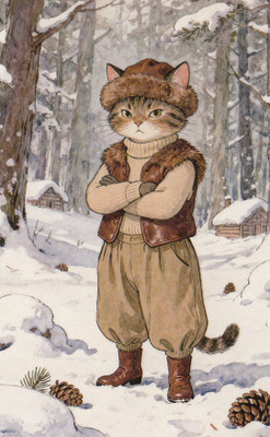 Kissalla pussihousut ja karvalakki