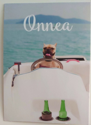 "Koira veneajelulla"-KULKEMATON ONNITTELUKORTTI