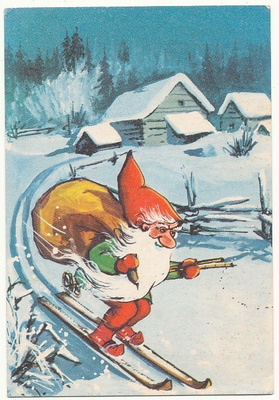 Mirja VÄNNI - Pukki suksilla - vanha pikkukortti