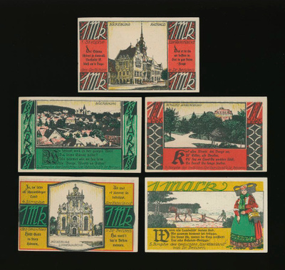 Saksa Notgeld 5 x 1 Mark, Bückeburg 1921