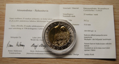 25 markkaa 2001 Lahden MM-hiihdot