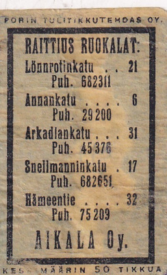 Helsinki, Raittius Ruokalat, Aikala Oy   s20