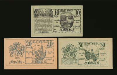 Itävalta Notgeld 10, 20, 50 Heller, St. Willibald