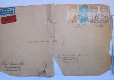 VANHA Kuori Etupuolisko Tanska - Suomi 1938 HYVÄT Merkit