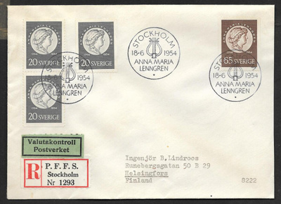 Ruotsi - Anna Maria Lenngren FDC 1954 R (Fac. 456-457)
