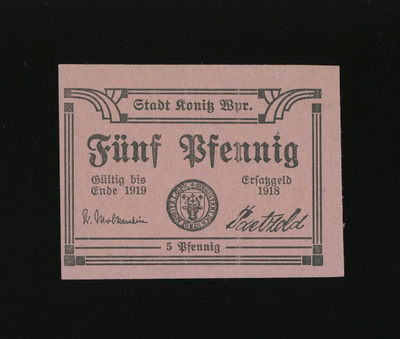 Saksa Notgeld 5 Pfennig, Könitz 1918