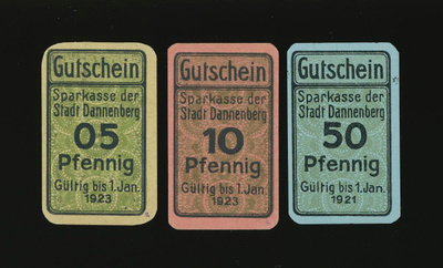 Saksa Notgeld 5, 10, 50 Pfennig, Dannenberg