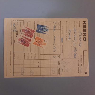 Autopakettimerkki -63 rahtikirja 0,,50 0,20 ja 2*0,05