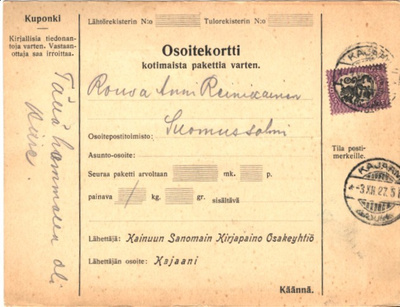 OSOITEK.KAJAANI-SUOMUSSALMI 5 MK SAARINEN
