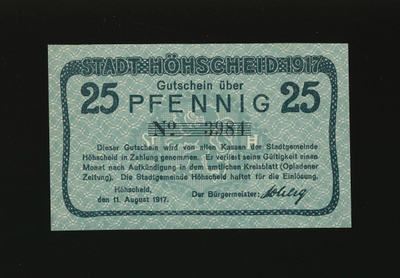 Saksa Notgeld 25 Pfennig, Höhscheid 11.8.1917