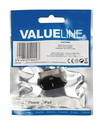 Valueline Dock Adapteri, Dock male - USB Micro-B naaras UUSI