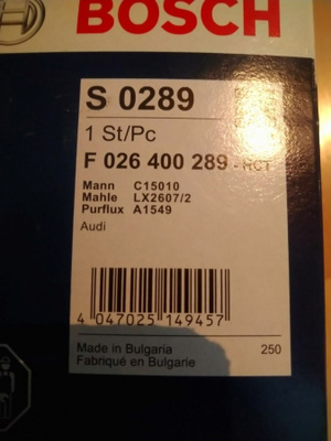 Audi A6, A7 ilmansuodatin BOSCH F026400289