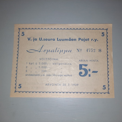 arpalippu Luumäen pojat ry v-39  Luumäki
