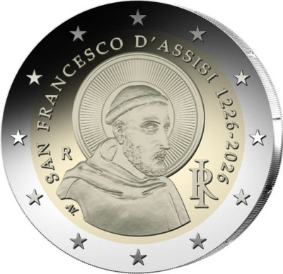 ** ITALIA 2€ 2026 Franciscus Assisilainen pillerissä **