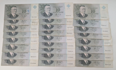 10 Markkaa 1963 Litt. A, 1- kirjain, 25kpl