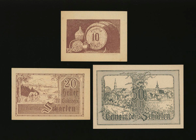 Itävalta Notgeld 10, 20, 50 Heller, Scharten 1920