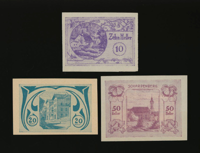 Itävalta Notgeld 10, 20, 50 Heller, Schardenberg 1920