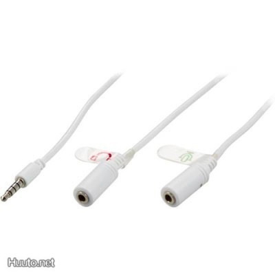 Deltaco iPhone Headset-sovitin, 3.5mm M/M - 2x3.5mm F, 0.5m