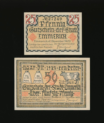 Saksa Notgeld 25, 50 Pfennig, Emmerich 1.12.1920