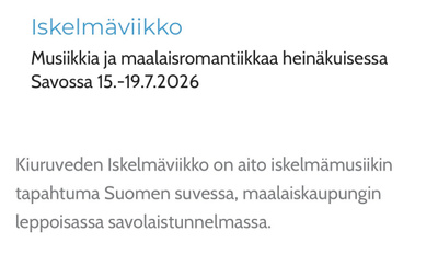 Iskelmäpassi Kiuruveden Iskelmäviikkoon 15.–19.7.2026