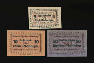Saksa Notgeld 5, 10, 50 Pfennig, Ebersberg 15.12.1916