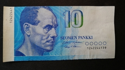 Paavo Nurmi 10 mk setelin virhepaino