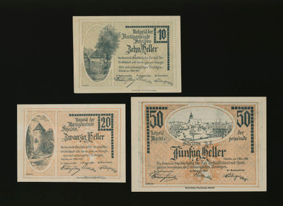 Itävalta Notgeld 10, 20, 50 Heller, Scheibbs 1920