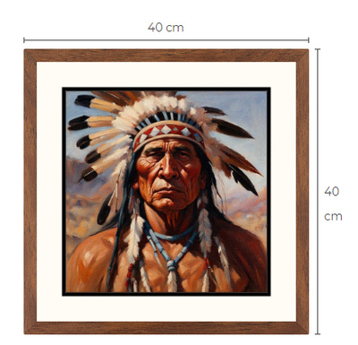 Uusi Intiaanipäällikkö taulu koko 40 cm x 40 cm kehyksineen