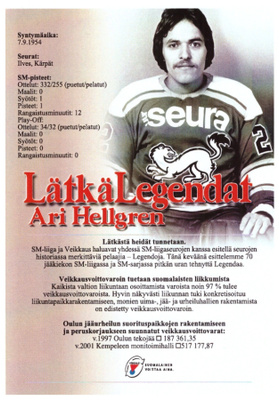 Oulun Kärpät Veikkaus LätkäLegendat Mv ARI HELGREN