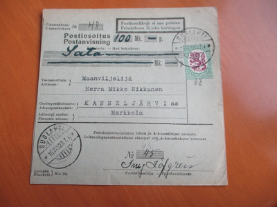 1928 Suolahti postiosoitus os Kanneljärvi as.