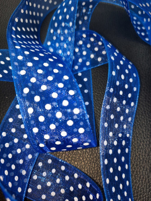 450cm sininen polka dot organtzanauha