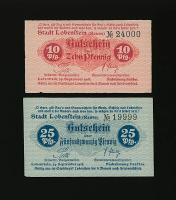 Saksa Notgeld 10, 25 Pfennig, Lobenstein 29.9.1918