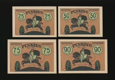 Itävalta Notgeld 25, 50, 75, 90 Heller, Penking 2. painos