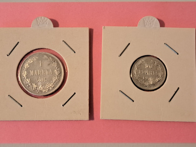 Hopearahat; 50p ja 1 mk