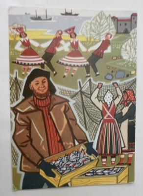 Viro, Saarenmaa, kalastajia, tanssia, linna,piirrospk, ei p.