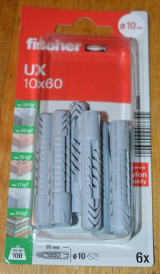 6kpl Fischer yleistulppa UX 10x60mm