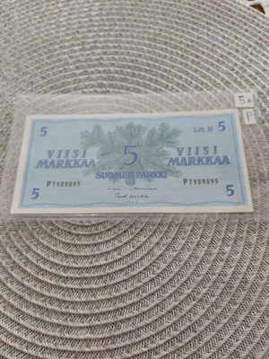 Pakka sileä 5mk Litt.B seteli 1963