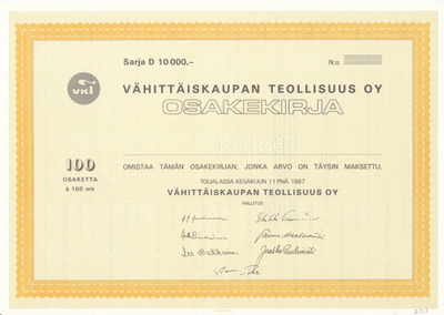 OKK 1987 Vähittäiskaupan Teollisuus Oy spec pörssi, Toijala