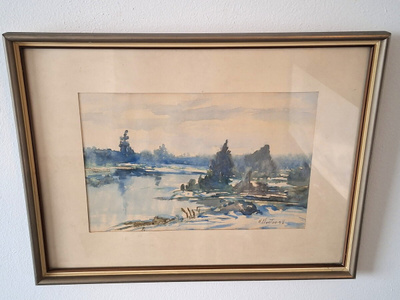 Helge Monten akvarelli maalaus-1957