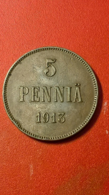 * 5 penni Cu Nikolai  II  1913 *Tosi hyvä